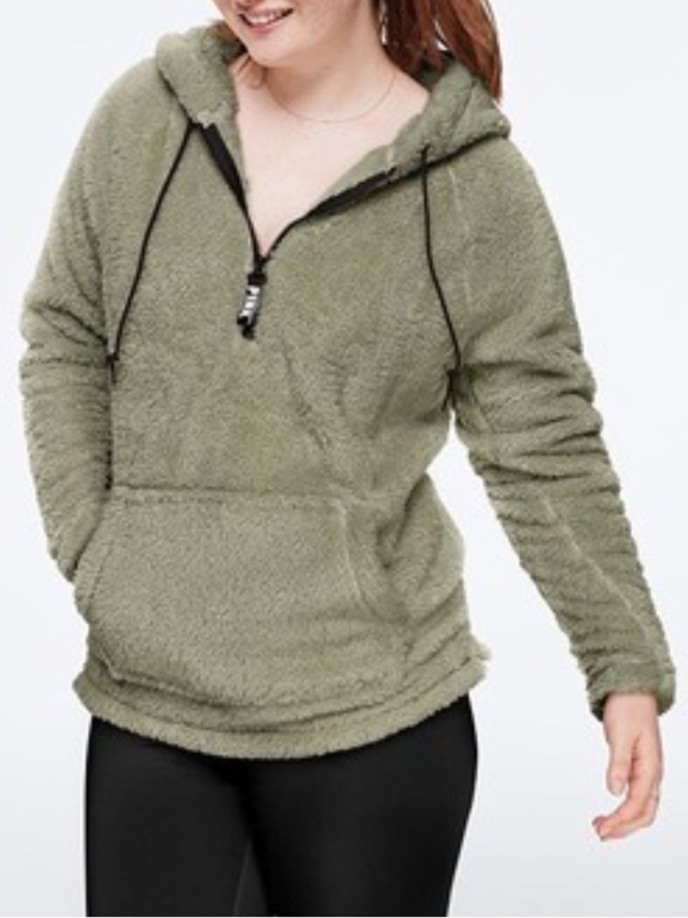 Nwt Victoria's Secret PINK Cozy Half Zip Teddy Kangaroo Pouch hoodie M